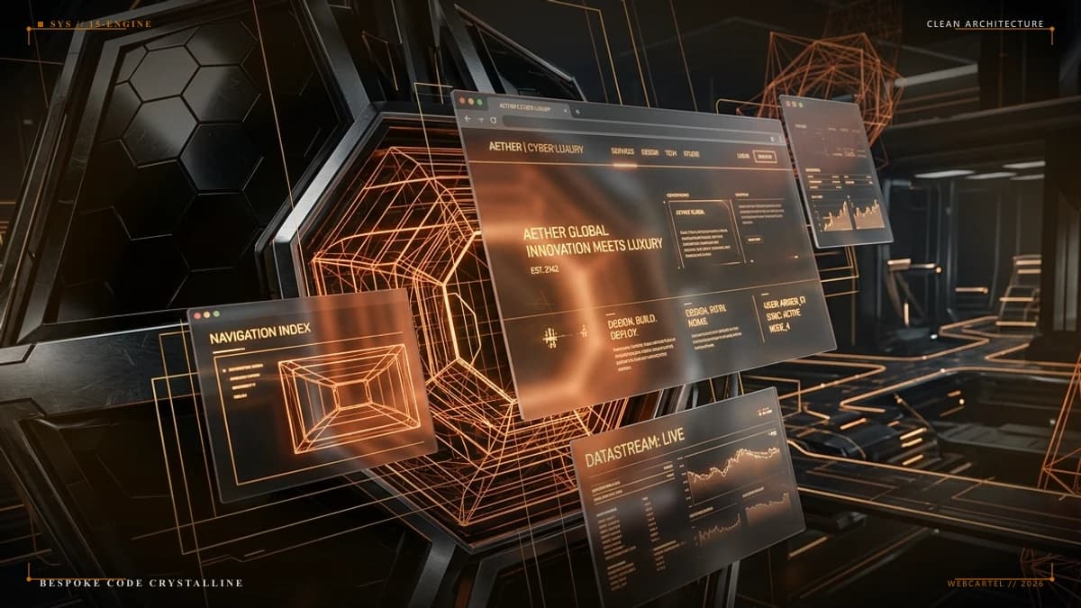 Bespoke code crystalline modules and glowing copper syntax lattices intersecting with obsidian structures