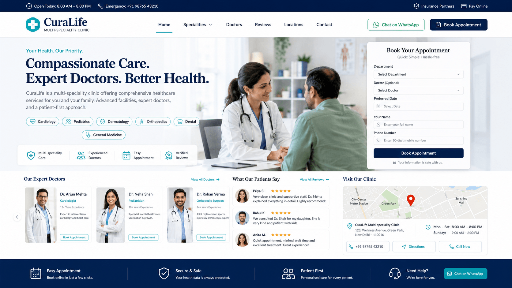 Premium clinic website homepage hero preview