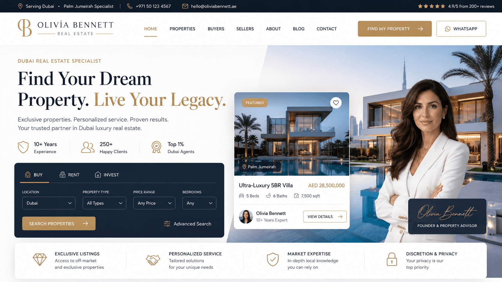 Responsive real estate lead website with a prominent property enquiry route