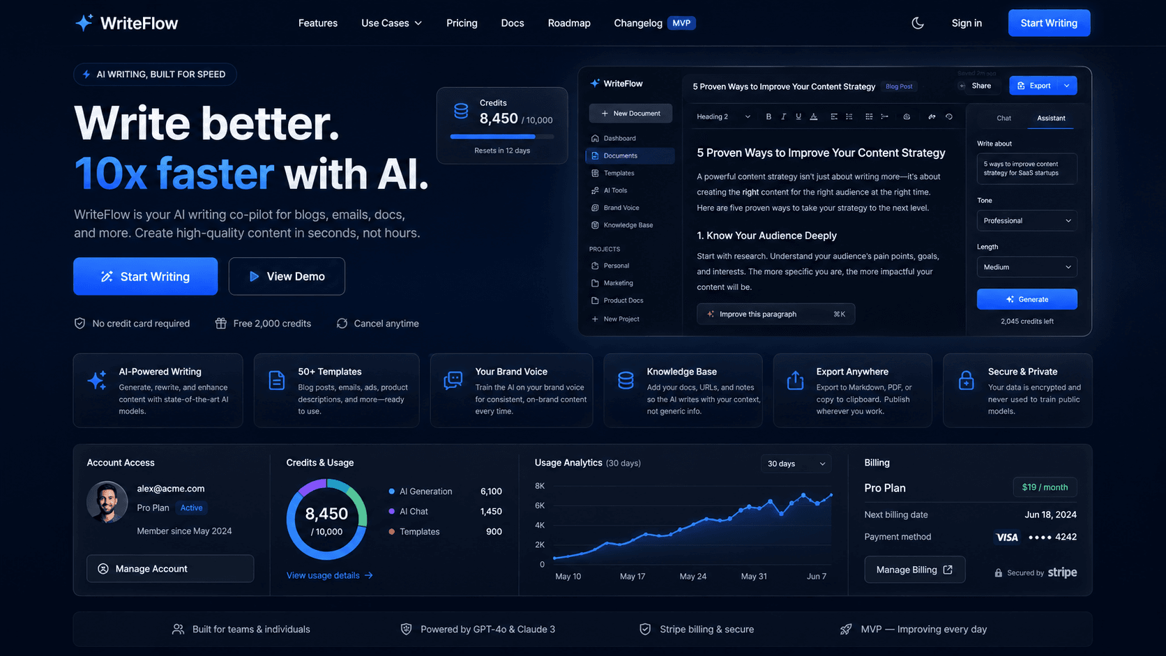 AI writer SaaS MVP hero preview