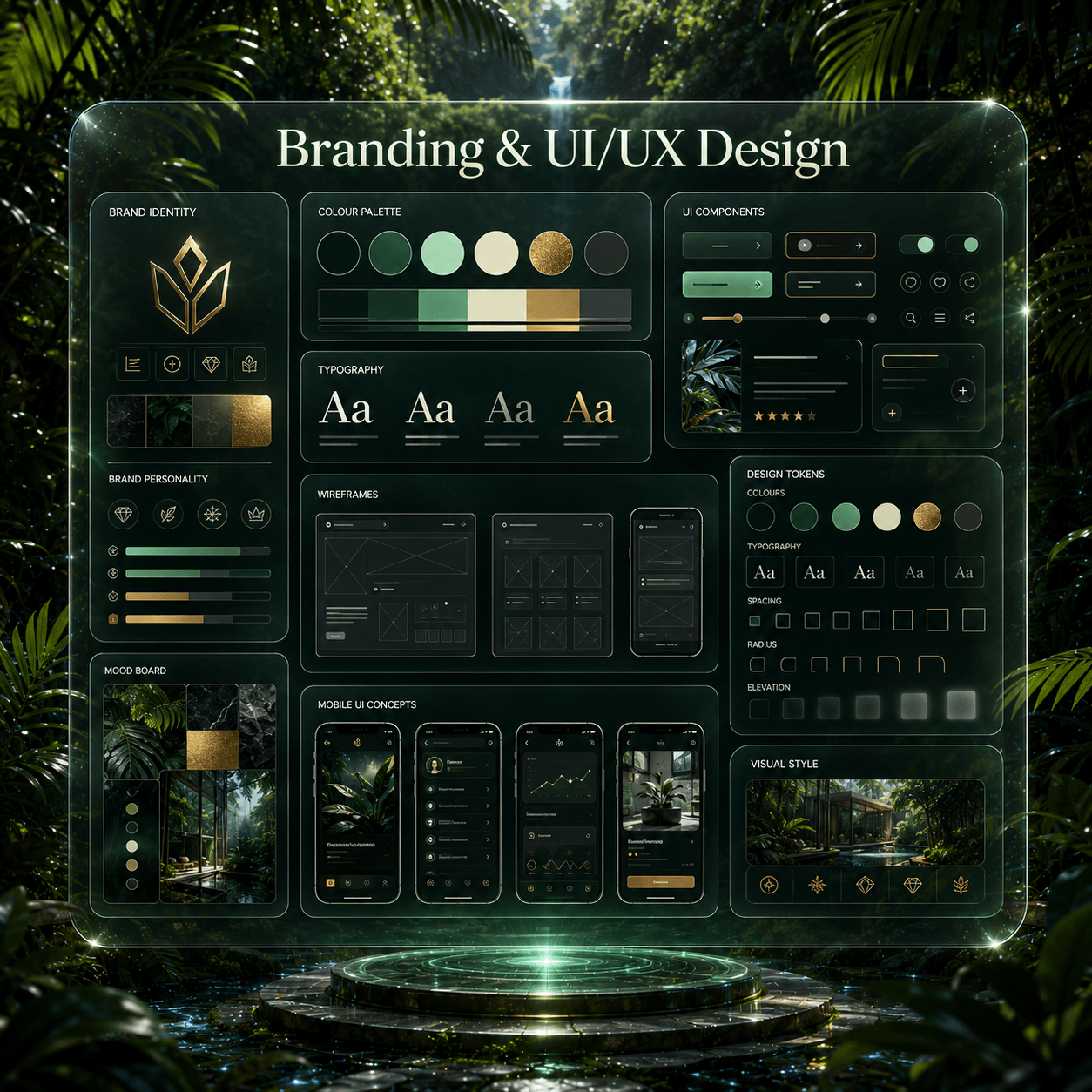 Branding studio moodboard with logo and color palette