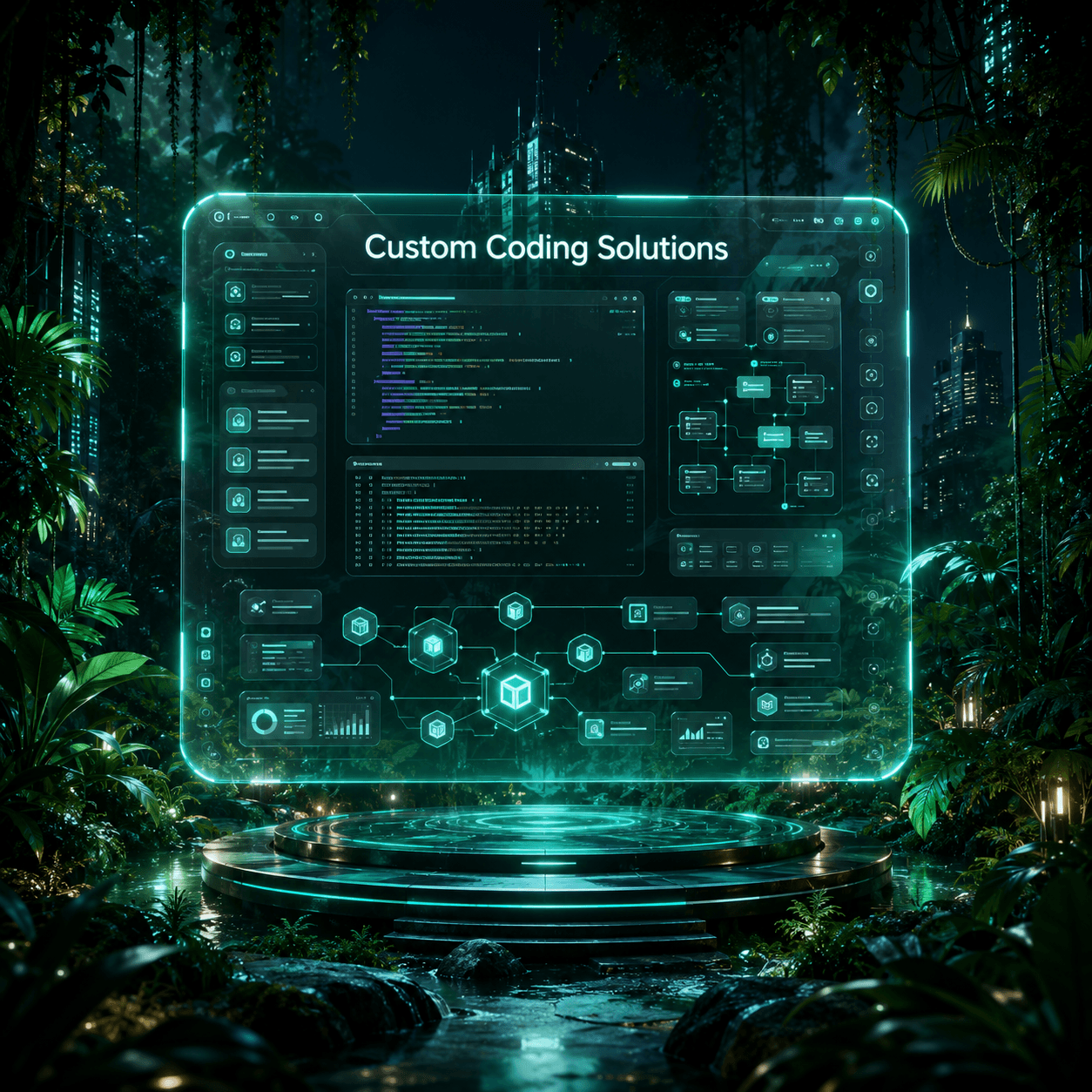 Code editor with backend architecture and API nodes