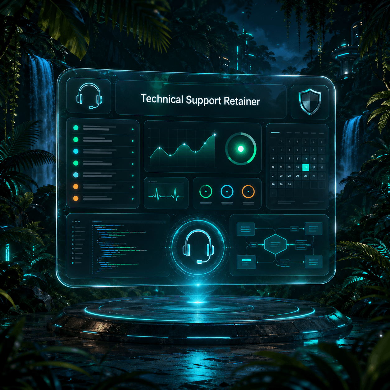 Technical support command center with ticket queue